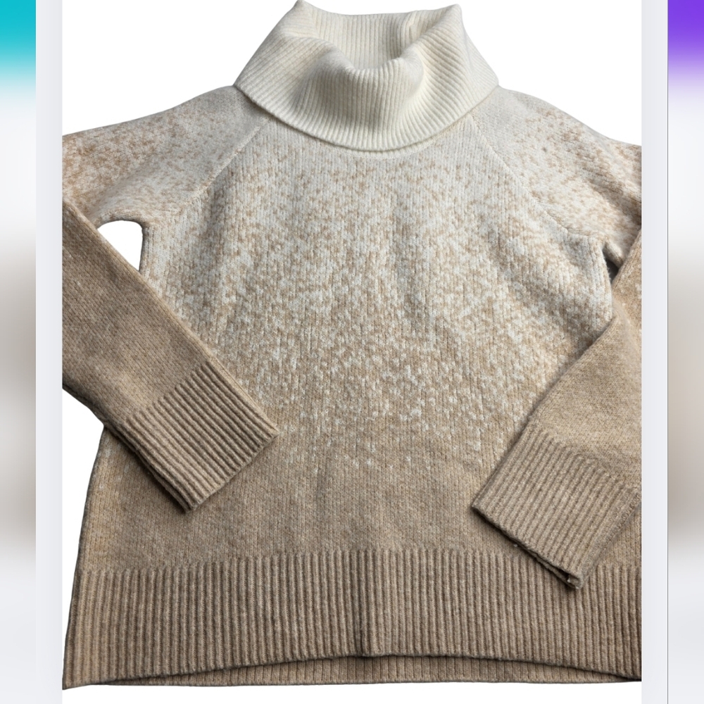 Tahari M White Tan Cowl Neck Sweater Uber Soft Like Cashmere Co-1857
